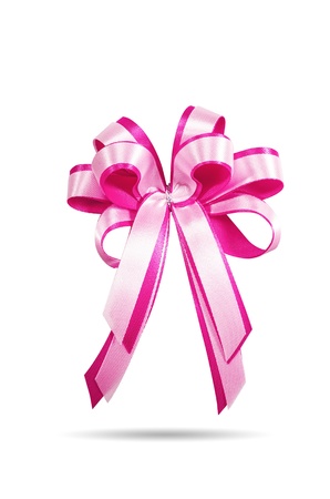 Pink and white gift ribbon satin bow isolated on white.の写真素材