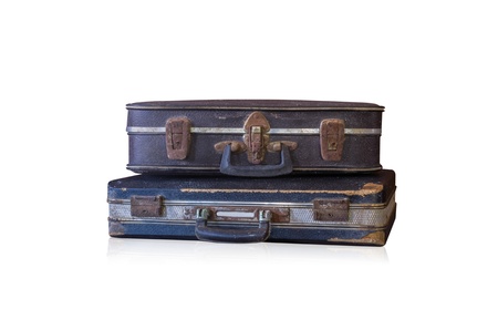 Old black and brown brief case  on a white background. Isolated on white.の写真素材