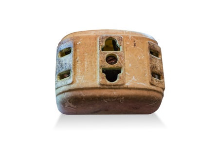 Old ancient power outlet isolated on white.の写真素材