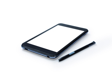 Mobile smart phone with touch pen. Isolated on white.の写真素材