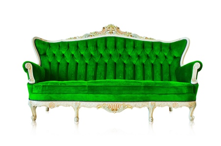 Green vintage style sofa isolated on white background.の写真素材
