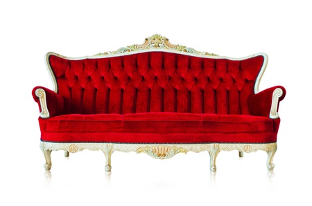 Red vintage style sofa isolated on white background.の写真素材