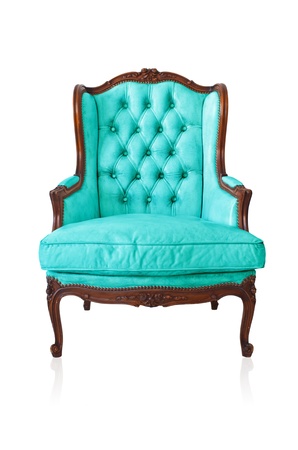 Blue vintage style sofa isolated on white background.の写真素材