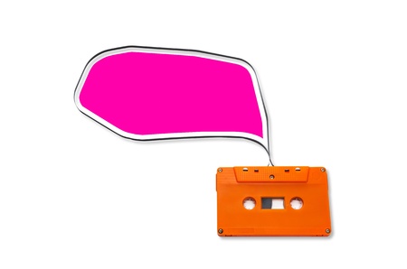 Orange Vintage audio cassette with speech bubbles  isolated on white background.の写真素材