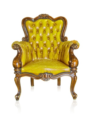 Yellow vintage style sofa isolated on white background の写真素材