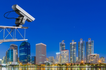 Security camera detects the movement of traffic. Skyscraper rooftop.の写真素材