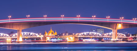 Rama III Bridge at night as a bridge between Bangkok and Thonburi.