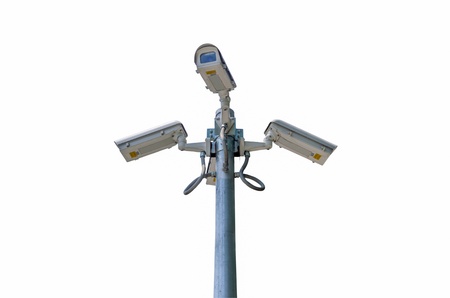Check the movement of the traffic cameras. isolated on white with clipping path.の写真素材