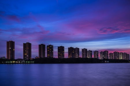 CItyscape modern residential building near the Bangkok sunset sky beautiful.の写真素材