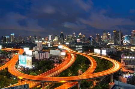 Bangkok cityscape. Traffic on the freeway in the business district. at dusk.の写真素材