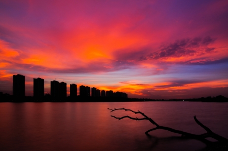 CItyscape modern residential building near the Bangkok sunset sky beautiful.の写真素材