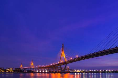 BANGKOK, THAILAND-MAY 5:The Bhumibol Bridge , one of Thailand most famous bridges, spanning the river Choa Phraya on May 5 ,2013 in Bangkok, Thailand. のeditorial素材