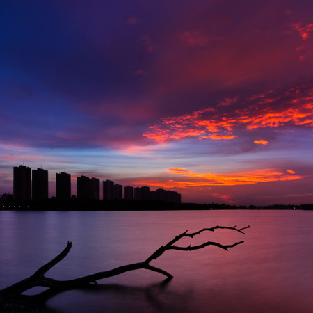 CItyscape modern residential building near the Bangkok sunset sky beautiful.の写真素材