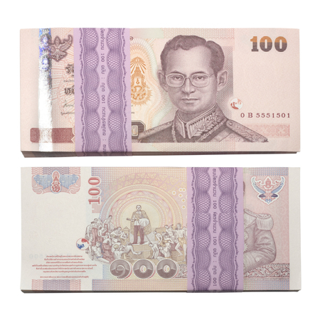 Thailand banknotes price of one hundred isolated on white background.の写真素材
