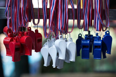 Whistle, red, white and blue with the flag rope, Thailand.