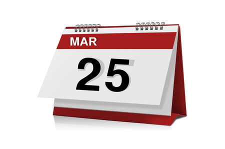 March 25 desktop calendar isolated on white background の写真素材