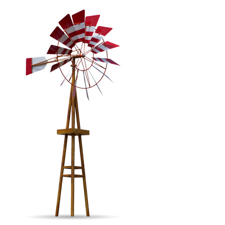 Wind turbines traditional red white stripe isolated on white with clipping paths.の写真素材