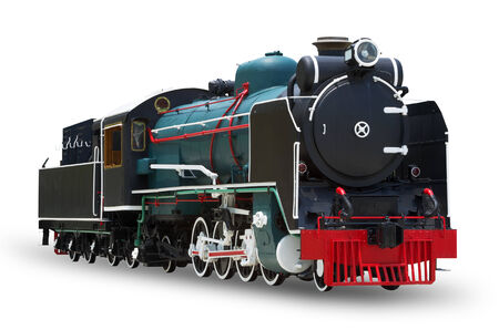 Antique steam engine train isolated on whiteの写真素材