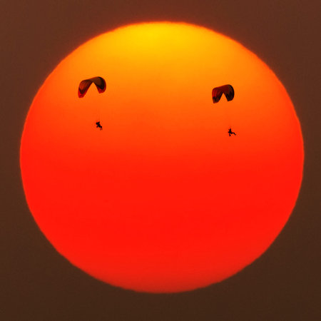 Silhouette of Paramotor Sunset Large sun