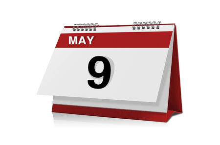 May 9 desktop calendar isolated on white の写真素材
