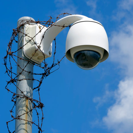 Close up CCTV cameras to detect any abnormalities. In the bright sky