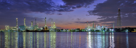 Panoramic oil refinery factory at Twilight. Chao Phraya river in Bangkok, Thailand.の写真素材