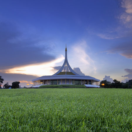 Shaped building nine equilateral triangles. Park in Bangkok.の写真素材