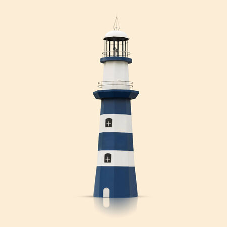 Lighthouses blue with white strips isolated on a cream background with the Paths.の写真素材