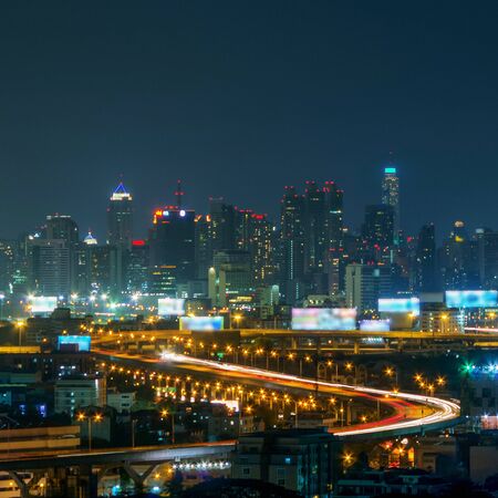 Traffic on the freeway in the business district, Bangkok cityscape.の写真素材