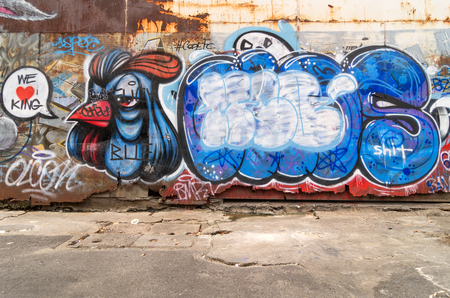 BANGKOK - MARCH 16: abstract graffiti wall on the side of the road do not know the artist's name - March 16, 2014 in Bangkok, Thailand.の写真素材