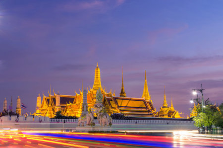 Wat Phra Kaew and the Grand Palace Twilight time Landmarks of Bangkok.の写真素材