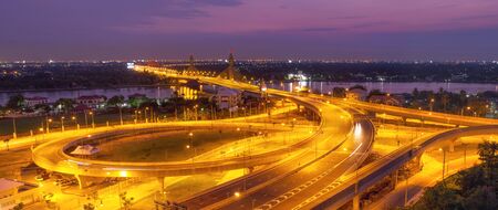 Landscape Nonthaburi Bridge during Twilight, beautiful sky.の写真素材