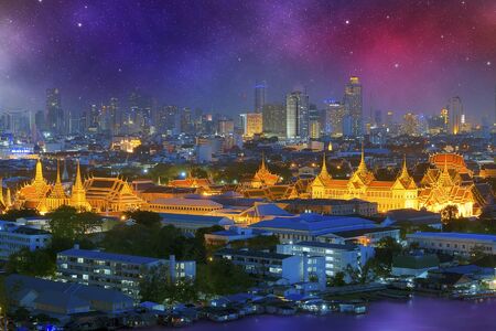 Grand Palace of Thailand at night in Bangkok.の写真素材