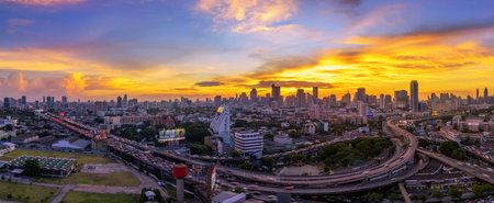 Landscape building modern business district of Bangkok. S-shaped expressway in the foreground at...