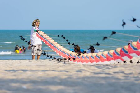PHETCHABURI THAILAND-March 28: Cha-Am International Kite Festival 2015 Thailand "Sea Sun Fun Fly" at Cha Am Beach, Phetchaburi on March 28,2015 in Phetchaburi, Thailand.のeditorial素材