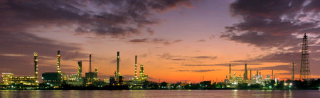 Panoramic oil refinery factory at Twilight. Chao Phraya river in Bangkok, Thailand.の写真素材
