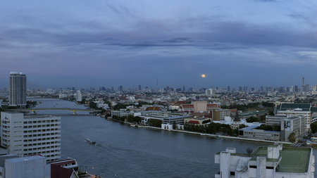 Panorama city scape, modern building Bangkok Business district, Full moon.の写真素材