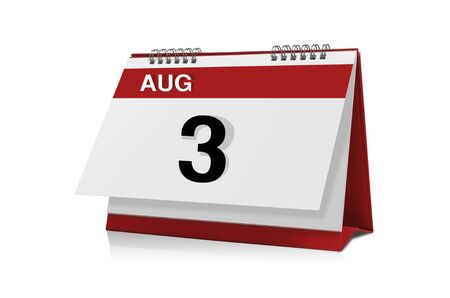 August 3 desktop calendar isolated on white background with clipping path.の写真素材