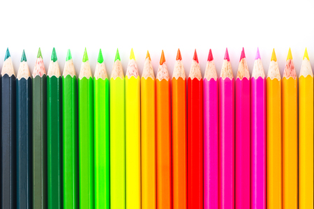 Colorful wooden crayon on white background.の写真素材