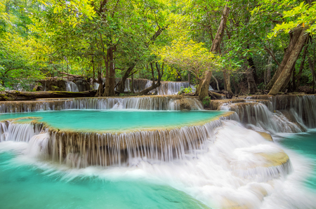 Landscape Huai Mae Kamin waterfall Srinakarin Dam in Kanchanaburi, Thailand.の写真素材