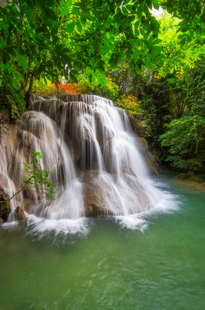 Landscape Huai Mae Kamin waterfall Srinakarin Dam in Kanchanaburi, Thailand.の写真素材