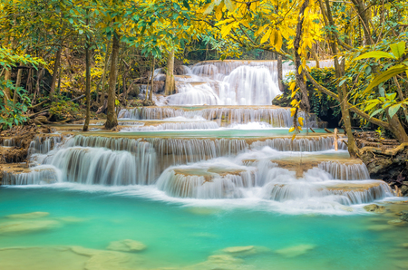 Landscape Huai Mae Kamin waterfall Srinakarin Dam in Kanchanaburi, Thailand.の写真素材