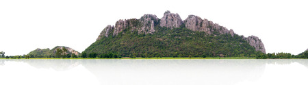 Panoramic Mountains and rice fields in the foreground. Isolated on white background with clipping path.の写真素材
