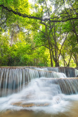 Landscape Huai Mae Kamin waterfall Srinakarin Dam in Kanchanaburi, Thailand.の写真素材