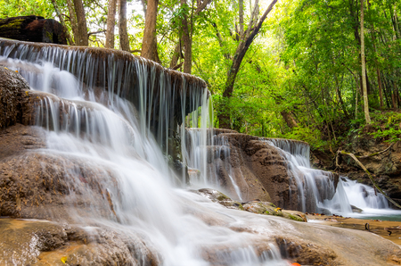 Landscape Huai Mae Kamin waterfall Srinakarin Dam in Kanchanaburi, Thailand.の写真素材
