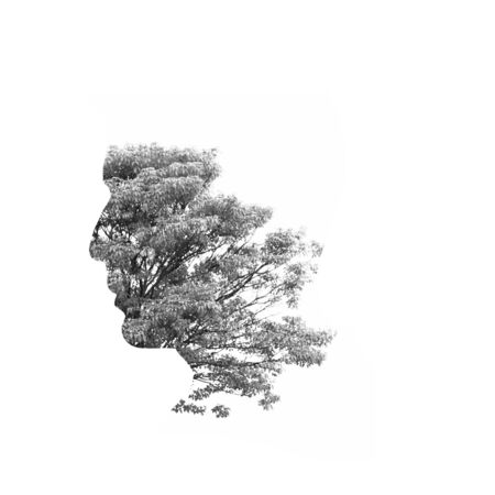 Double exposure illustration, man silhouette with tree.の写真素材