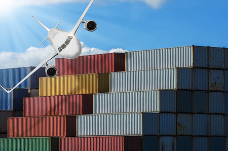 Port Container Transportation Industry with airplane.の写真素材