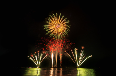 Colorful fireworks on the black sky background.の写真素材