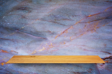 Top wooden shelves and marble wall background - For product display.の写真素材