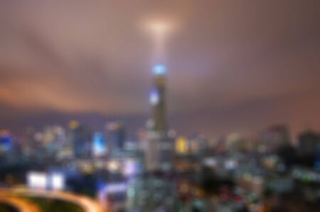 Blurred lights from the top view of skyscrapers, Bangkok.の写真素材